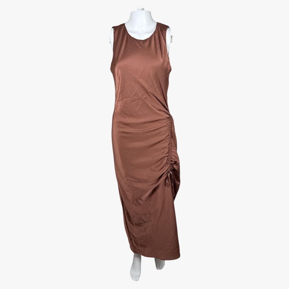 Socialite Women's Sleeveless Ruched Side Midi Dress in Auburn Sz S Party Glam
